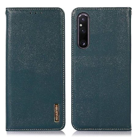 Khazneh för Sony Xperia 1 V Rfid Blocking Plånbok Phone case Äkta kohud Läderställ Cover