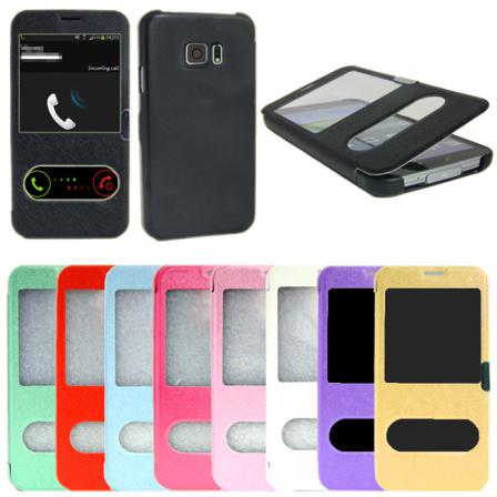 Toppen Samsung Galaxy S6 Edge Flip Dual View Cover Med Magnetlås Svart