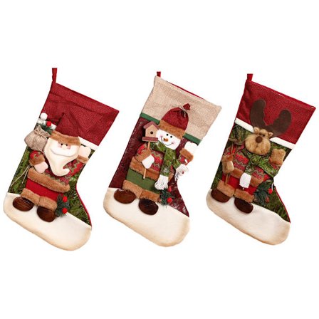 Julstrumpa, personliga namn, 3D-design bondgårdsstil säckväv fluff non-woven stor kapacitet dekorativ applikation för hem restaurang klubb