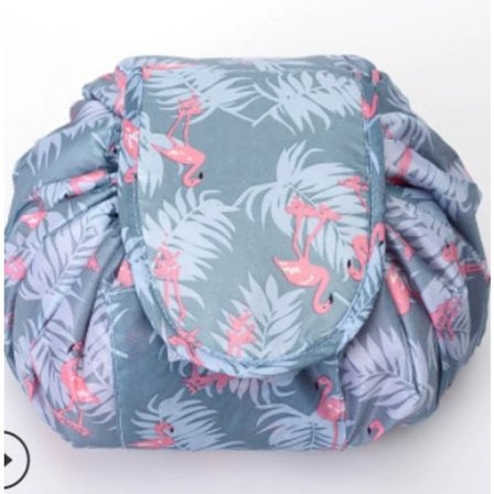 Lazy Makeup-tasker med snøre, stor vandtæt rejse-kosmetiktaske til kvinder og piger (Flamingo)