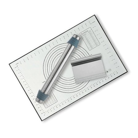 Justerbar Kjevle med Tykkelsesmål, Deigskrape og Silikonmatte, 430 Rustfritt Stål, Kjøkkenverktøy, Bakeutstyr