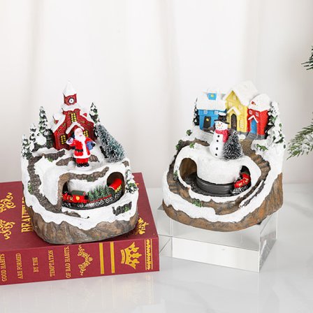 2 stk Julenisselandsfigurer Musikk Snøklode Jul Samleobjekter Bygningsdekorasjon med Spinning