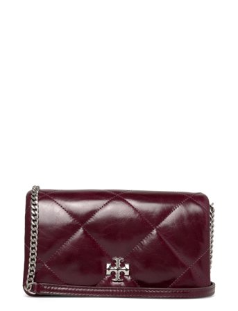 Tory Burch Kira Diamond Quilt Distressed Chain Wallet - Burgundy - ONE SIZE