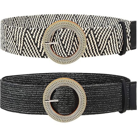 Dame Flettet Halm Bælte Med Trælignende Spænde. Elastisk. Slank. En Kjole. Talje