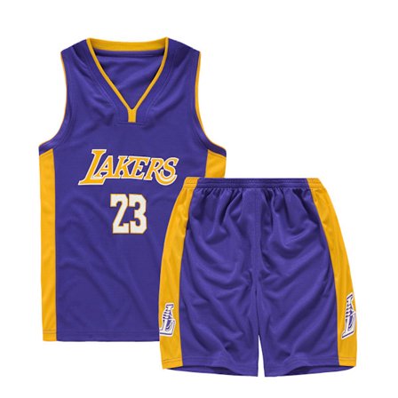 Ny LeBron James #23 Basketball Jersey Sett Lakers Uniform for Barn og Tenåringer Lilla