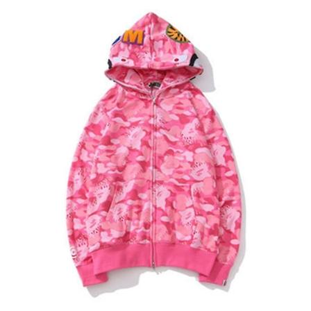 New Trend Shark Hoodie Camo Print Bomull Casual Loose Zip Hoodie Jacka För Herr Dam pink M