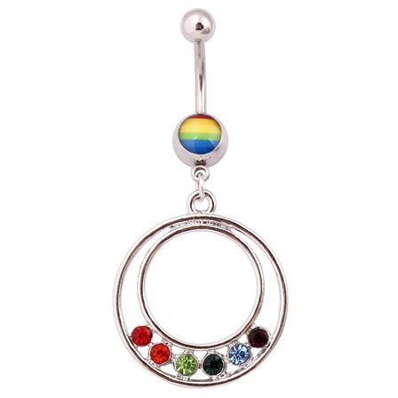 Navelpiercing Pride Regnbåge Cirkel Rhinestones Kirurgiskt stål