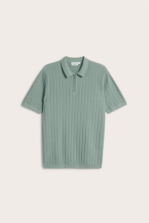 Kappahl | Puolivetoketjullinen lyhythihainen neulepusero Vaaleanvihreä M | Vaaleanvihreä