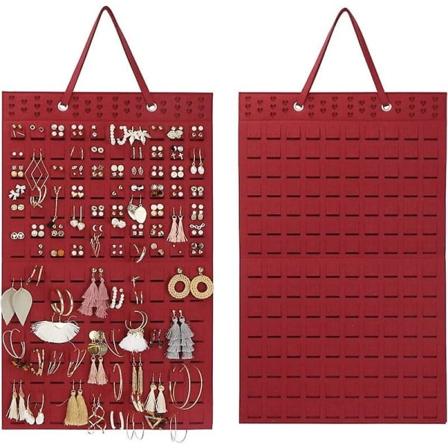 Ørepynt Oppbevaringsveske Hengende Bagg Veggmontert Smykker Halskjede 57*35cm Rød Red