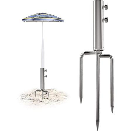 Parasollstativanker med 3 pigger, kraftig metallparasollbase, utendørs parasollstålanker for strand gress sand G