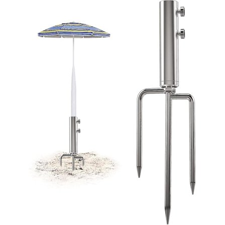 Parasolfod med 3 spyd, kraftig metal parasolfod, udendørs parasolfod i stål til strandgræs og sand