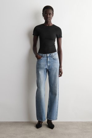 COS Women's T-Shirt In Jersey Interlock in Nero