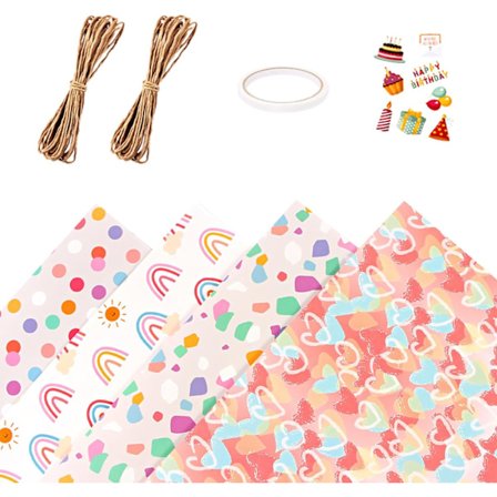 Födelsedagsinpackningspapper, 4 stycken mönstrade kraftpappersrullar, 50 cm