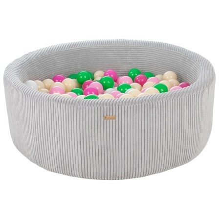 PQP Bollhav - 200 Bollar - Cordu Roy 90 Cm Grå/Vit - Bollar Grön/Rosa/Ljusrosa/Cappuccino - Litenleker