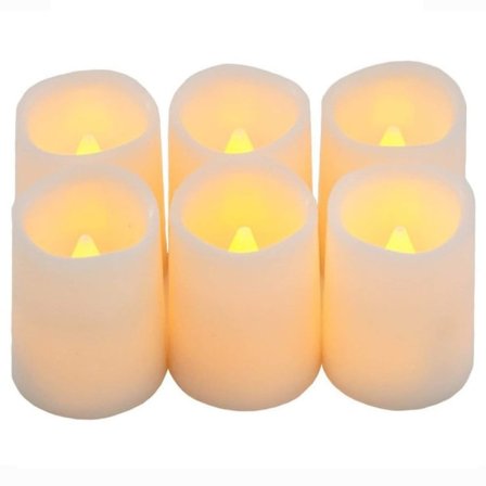 6 stk LED-lys, flammeløse lys av ekte voks med batteridrift