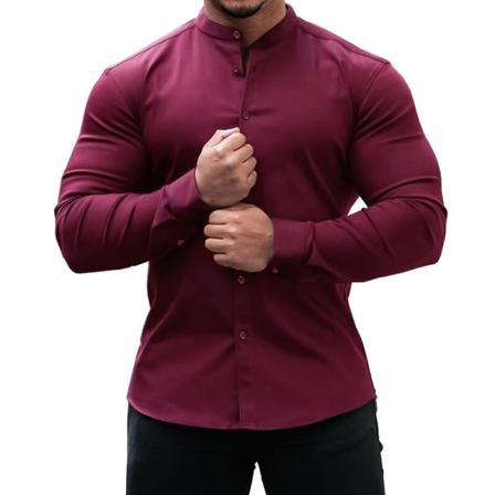 Blus Med Ställkrage För Män I Enfärgade Toppar