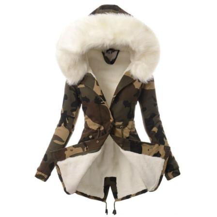 Dam Fuzzy Fleece Överrockar Kamouflage Print Button Down Jacka