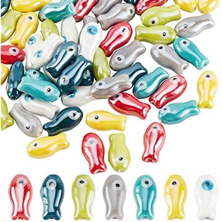 56 stk. 7 Farver Håndlavede Porcelænsperler Keramiske Fiskperler 3/43/8"(19,5x10mm) Fisk Ondt Øje Porcelænsperler med Hul Porcelæns Løse Perler til 