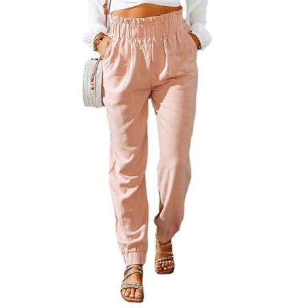 Ruffled Stretch Haremsbyxor För Kvinnor Pink 3xl