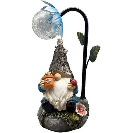 Hagedekorasjon Hagegnom med Solcellelys Hagefigurer for Utendørs Morsom Dekorasjon Hage Værbestandig Små Gnomfigurer (D-8D)