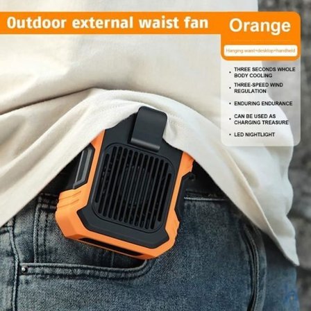 (Oransje) Bærbar vifte - QINGQUE - Clip-on modell - 4000mAh - USB - Oransje