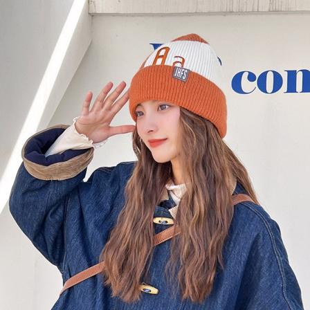 Varm vinterstrikket lue Japansk dame høst- og vintergate Kuldesikker ull Hold varmen Ørevarmere Unisex Oransje Rød (54-58cm) god elastisitet