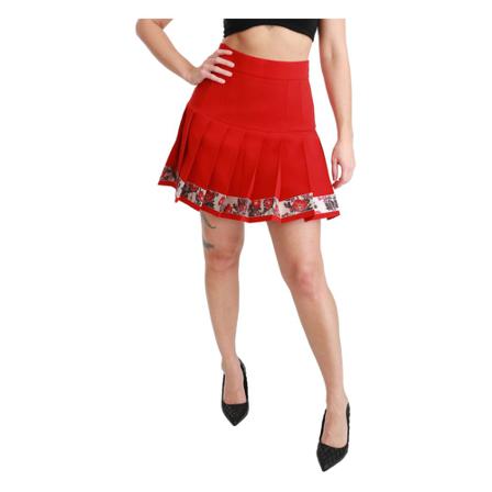 Dolce & Gabbana, High Waist Pleated Floral Skirt Czerwony, Kobieta, Rozmiar: L