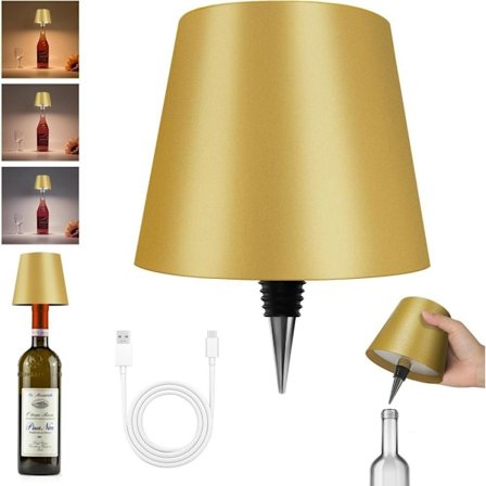 Flaskelampe med LED, dimbar bordlampe for vin- og whiskyflasker, trådløs og oppladbar_TF_TF