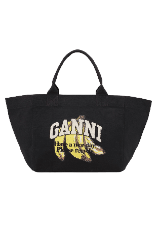 GANNI Shopper XXL Pocket Banana Print Handväskor Dam Svart ONESIZE