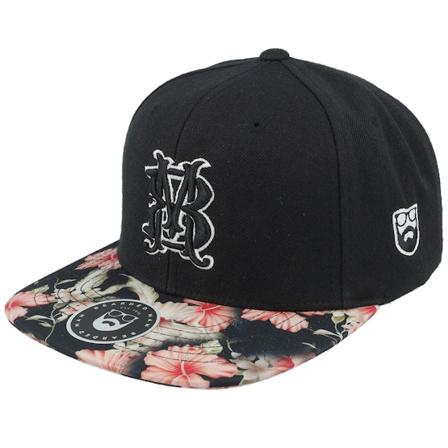 Bearded Man - Svart snapback Caps - Monogram Black/Floral Red Snapback @ Hatstore