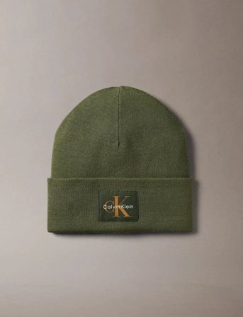 Calvin Klein Monologo Patch Beanie - Green - ONE SIZE