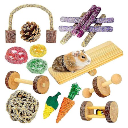 Leke, marsvinleker, 18 stk. treslekesett i naturlig tre, små dyretyggeleker for tenner