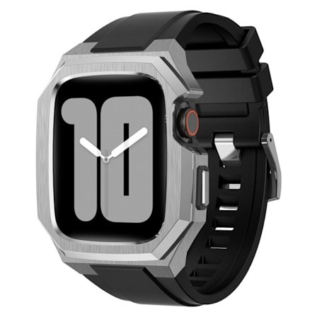 Apple Watch Series 7 / 8 / 9 45mm Klockarmband med Skal - Silver