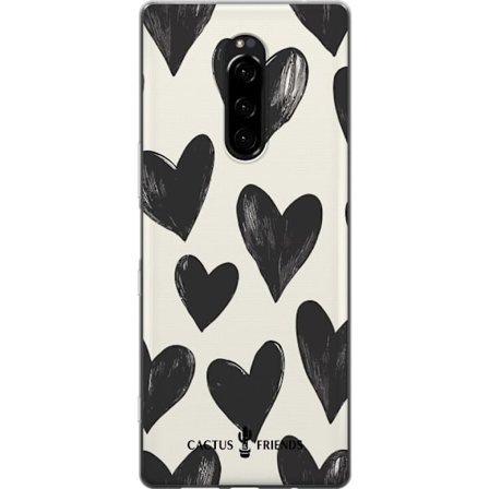 Kompatibel Mobilcover til Sony Sony Xperia 1 Cactus and Friends - Bold Black Love Pattern
