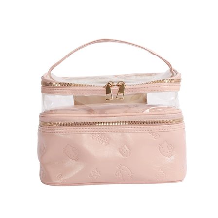 Kosmetiktaske Dobbelt lag Rejseopbevaring Kosmetikboks Makeup-taske Toiletartikler Vandtæt støv Makeupbørste taske, lyserød