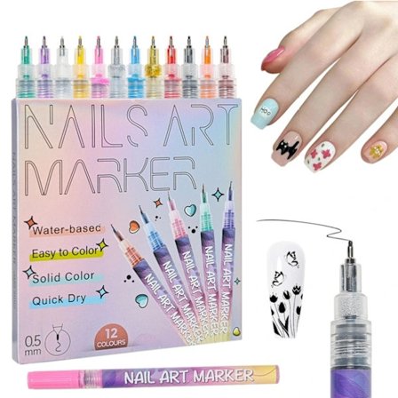 12 stk. Nail Art Marker Penne 0,5 mm Fin Spids, Multi-farvede Tegne Penne til Præcis Negledekoration og DIY Kunst Designs