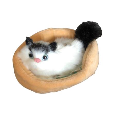 Barn Simulering Mjau Ljud Katt Sover i Bo Plush Leksak Hem Ornament Bil Dekor Black Ears
