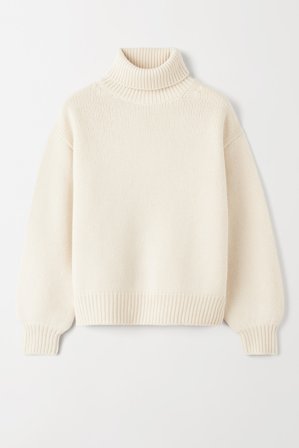Soft Goat - Chunky Turtleneck - Women cashmere sweater - S - Feather White