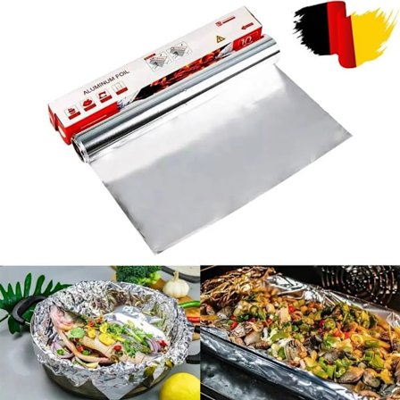 Aluminiumfolie, förtjockad aluminiumfolierulle, 12" x 10 meter matfolie, med integrerad folieskärare