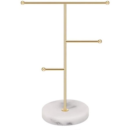 Nordisk stil smykkestativ med marmor mønster base halskæde display holder rack T-bar metal bordplade hængende vedhæng armbånd øreringe arrangør smykke