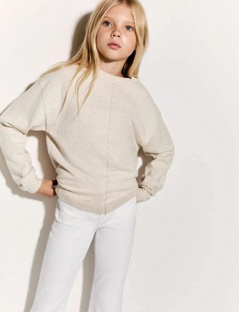 Mango Decorative Seams Cotton Sweater - Cream - 5-6