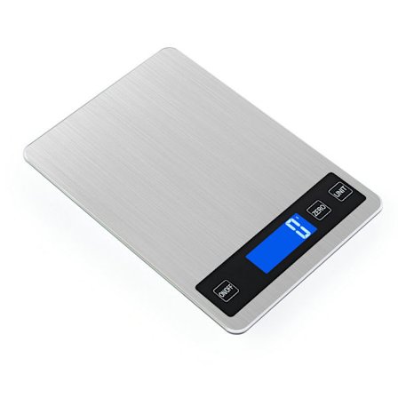 Elektroninen keittiövaaka, tarkkuus 1 g, ruostumattomasta teräksestä valmistettu digitaalinen ruokavaaka, 15 kg / 33 lb kapasiteetti, 23 x 16 cm suuri