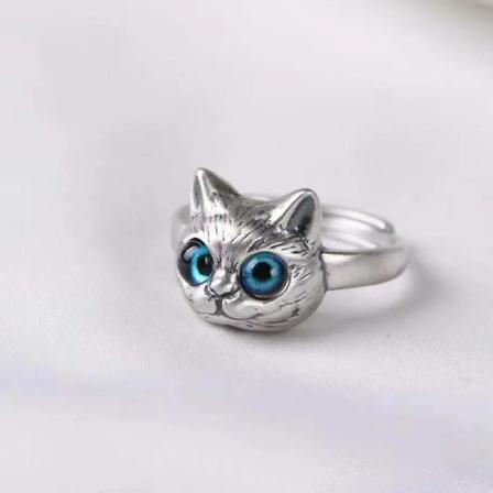2024 4 stk Vintage Blue Eyes Cat Ringe Til Kvinder Mænd Justerbar Punk Ring Sølvfarve Mode Trendy Fest Kvindesmykker 2023