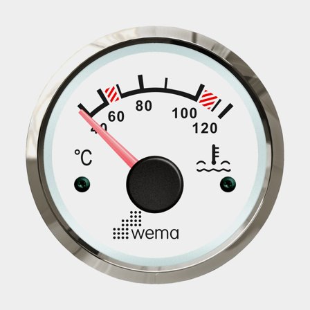 Wema Vattentemperaturmätare vit Silverline för marin användning, 40-120°C med ring i rostfritt stål och vit tavla