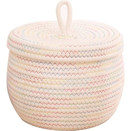 Förvaringskorg med lock, vävd förvaringskorg av bomullsrep, förvaringslåda för leksaker, snacks, böcker och diverse småsaker (snöre)
