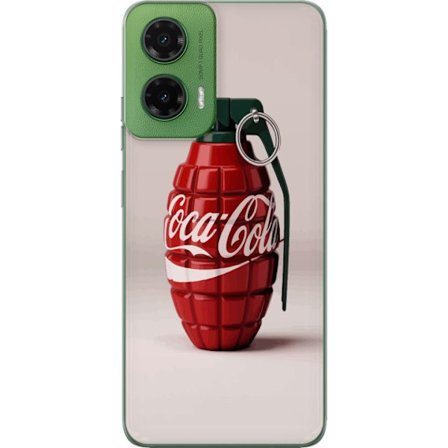 Kompatibel Mobilcover til Motorola Motorola Moto G35 Kunstnerisk illustration af Coca Cola granatæble i rødt og grønt, pop art inspireret motiv med