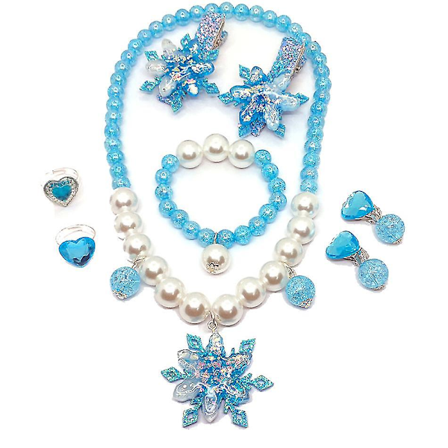 Barnens snöflingor halsband armband örhängen ring set (blå)