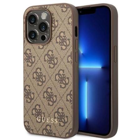 Guess Iphone 14 Pro Skal 4g Saffiano Metal Gold Logo - Brun