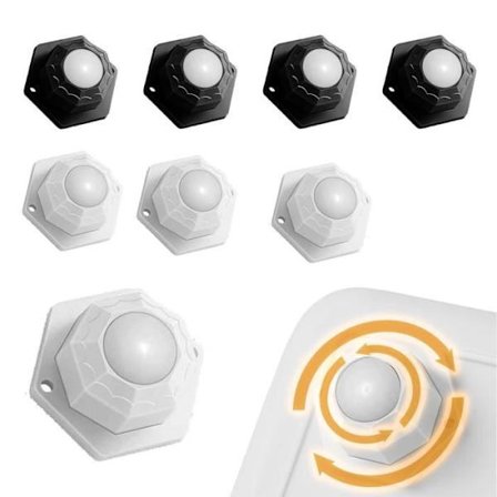 Hjul - Mini selvklebende hjul - 100 kg lastekapasitet - Svingbare - Pakke med 8