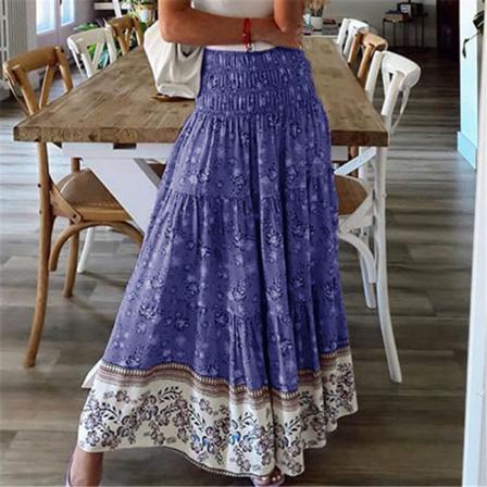 Boho Casual Print Maxikjol Dam Sommar Sexig High Waist Kjol